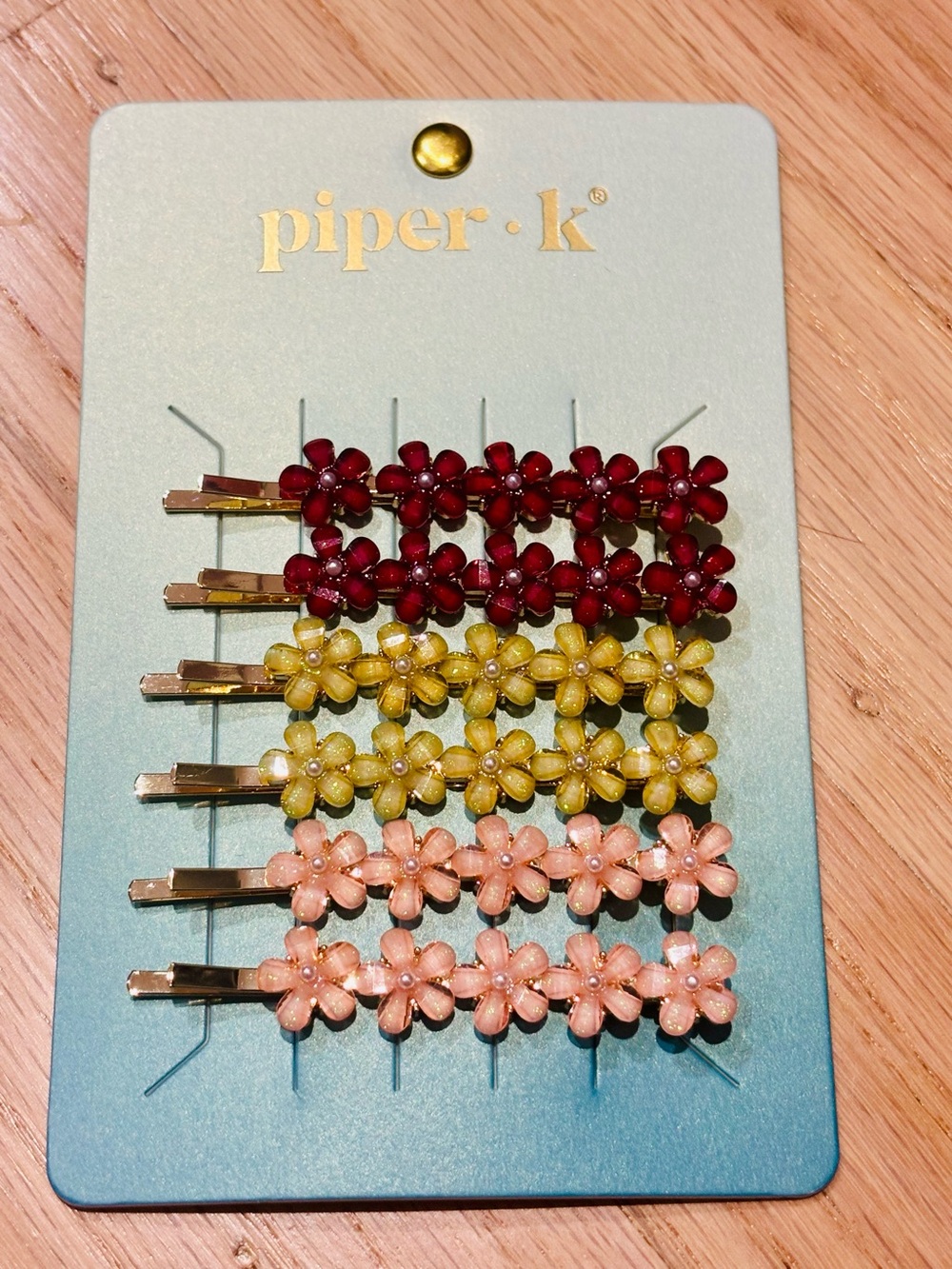 NWT Piper K Flower Hair Bobby pin Clips Set - Red, Yellow, Pink - Picture 2 of 6